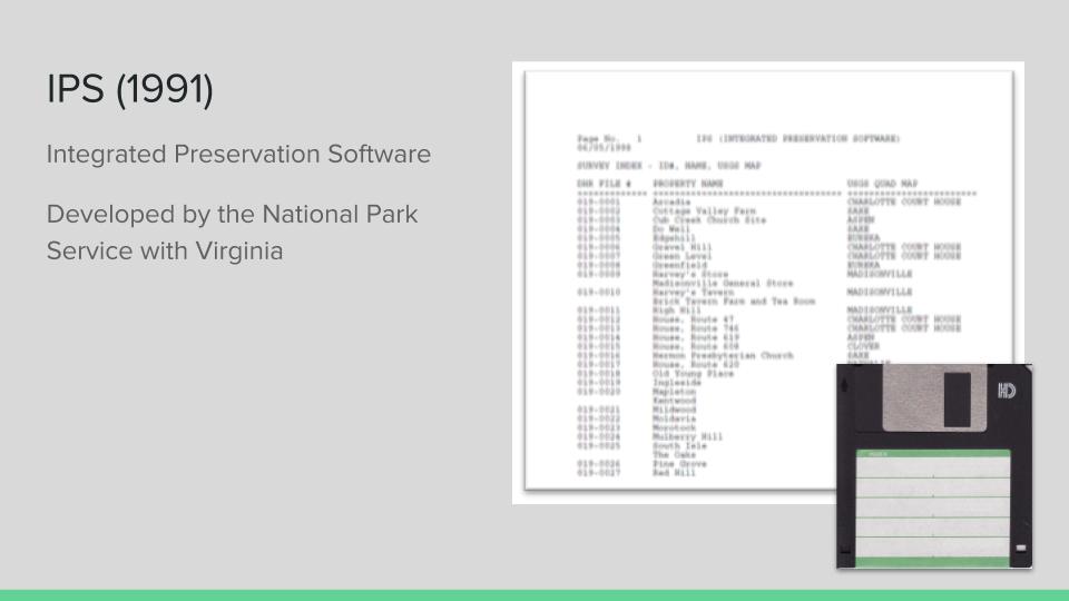 A printout of an IPS record and a floppy disk.